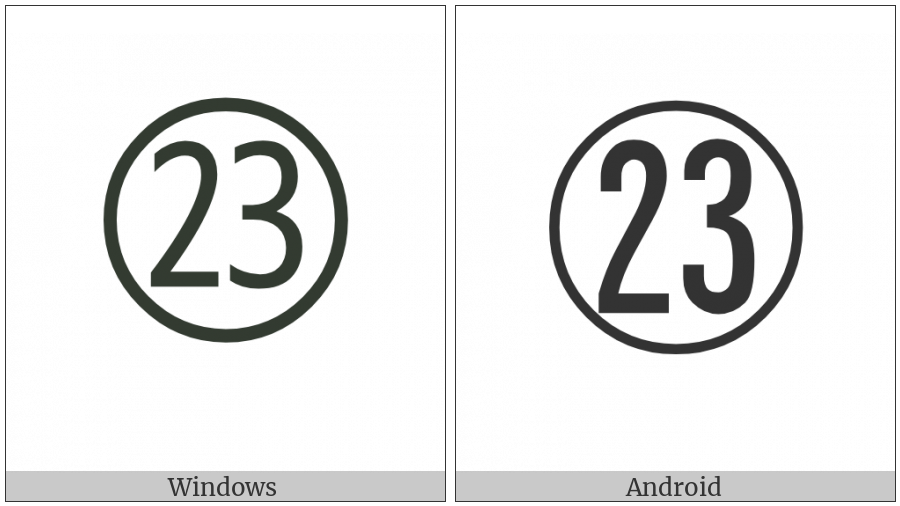 Circled Number Twenty Three on various operating systems
