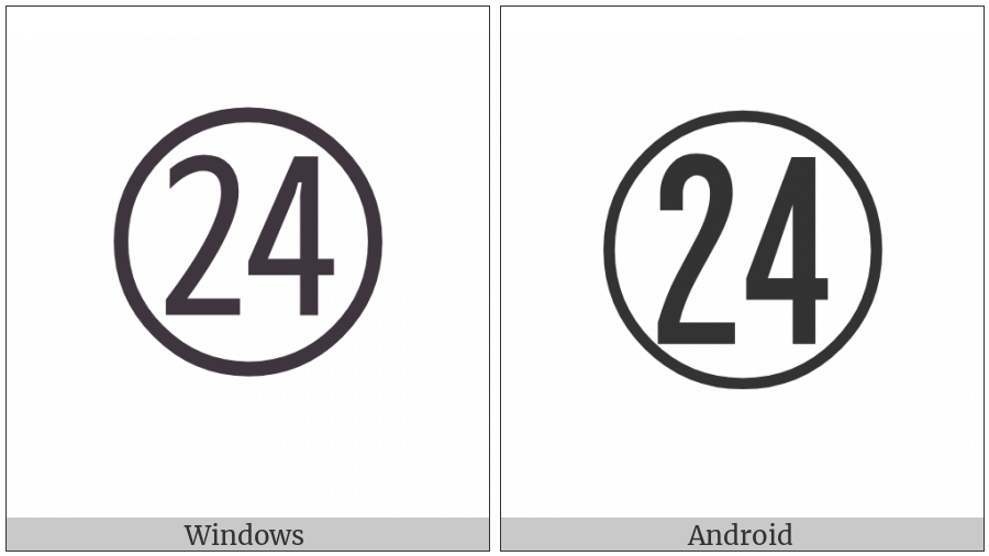 Circled Number Twenty Four on various operating systems