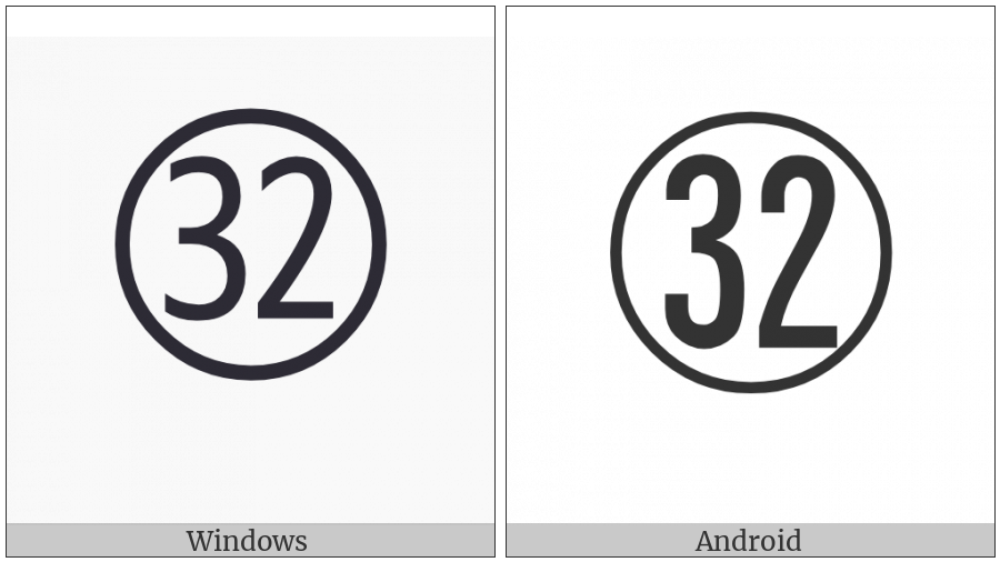 Circled Number Thirty Two on various operating systems