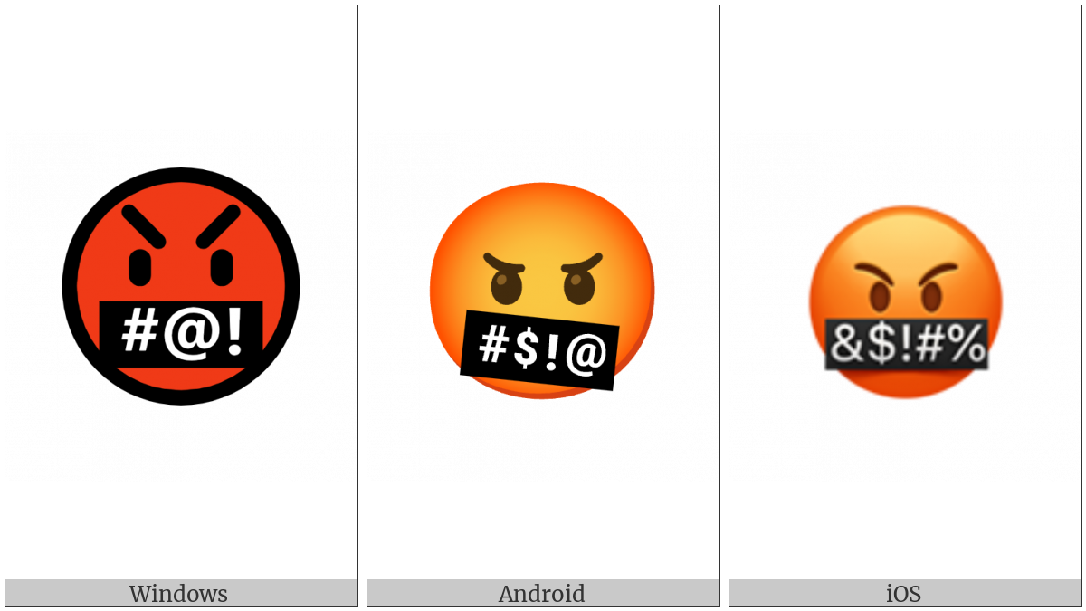 Serious Face With Symbols Covering Mouth on various operating systems