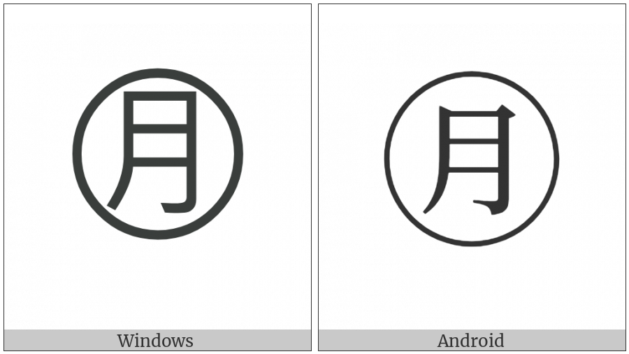 Circled Ideograph Moon on various operating systems