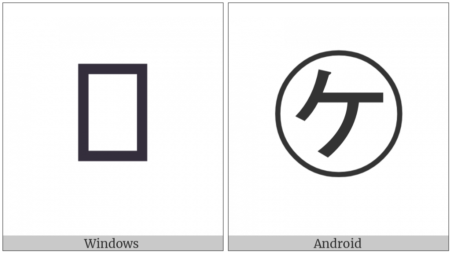 Circled Katakana Ke on various operating systems
