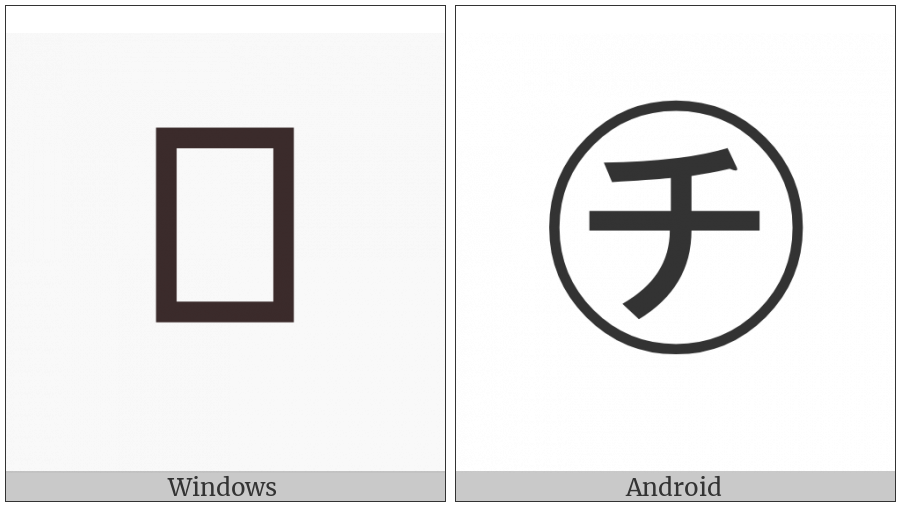 Circled Katakana Ti on various operating systems