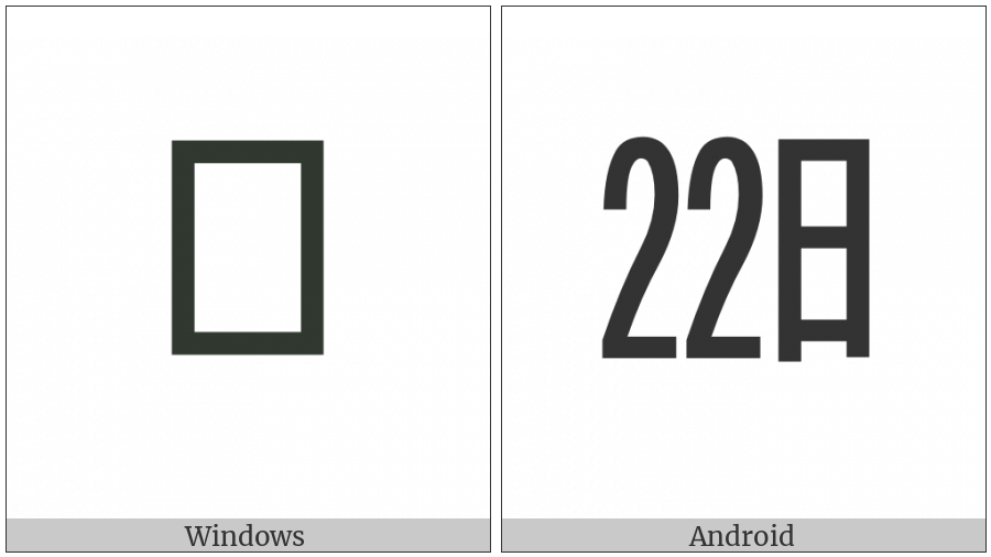 Ideographic Telegraph Symbol For Day Twenty-Two on various operating systems