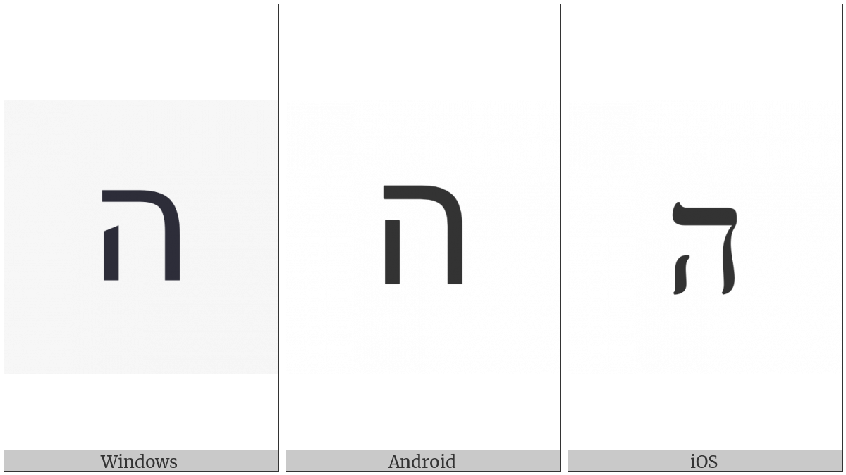 Hebrew Letter He on various operating systems