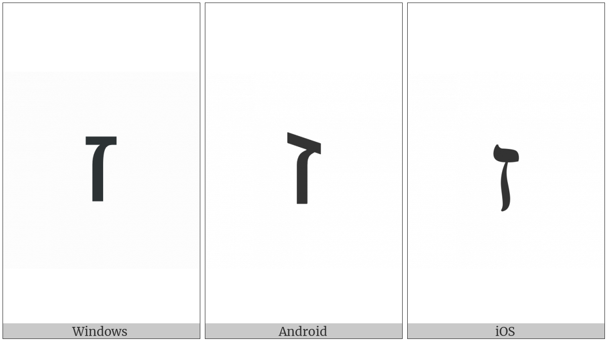 Hebrew Letter Zayin on various operating systems