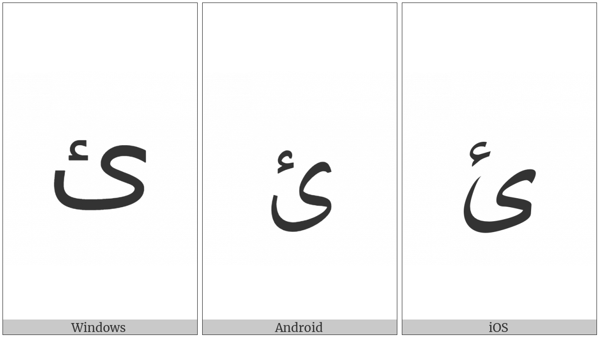 Arabic Letter Yeh With Hamza Above on various operating systems