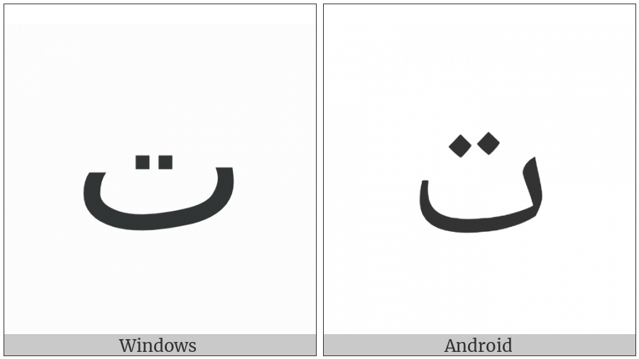 Arabic Letter Teh on various operating systems