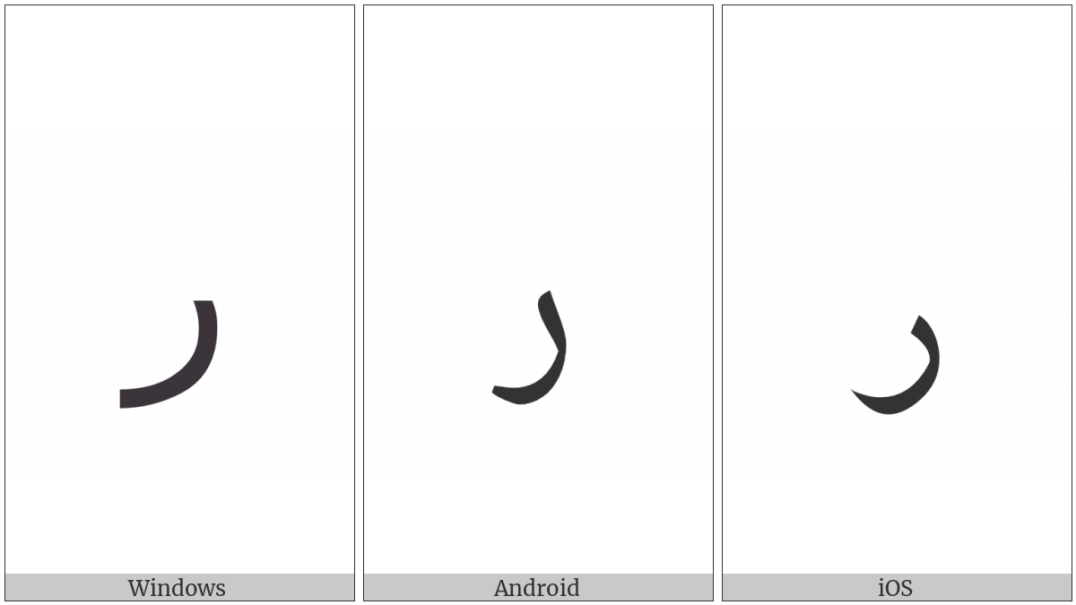 Arabic Letter Reh on various operating systems