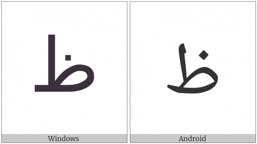 Arabic Letter Zah on various operating systems