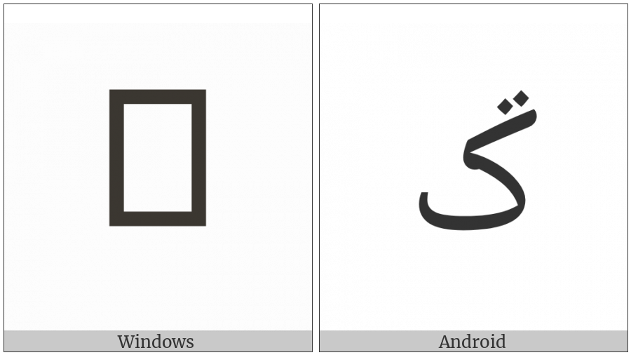 Arabic Letter Keheh With Two Dots Above on various operating systems