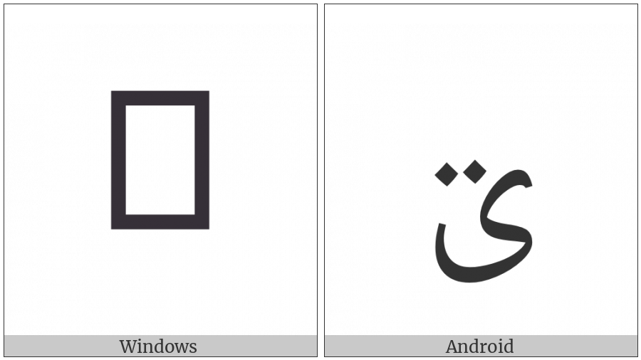 Arabic Letter Farsi Yeh With Two Dots Above on various operating systems