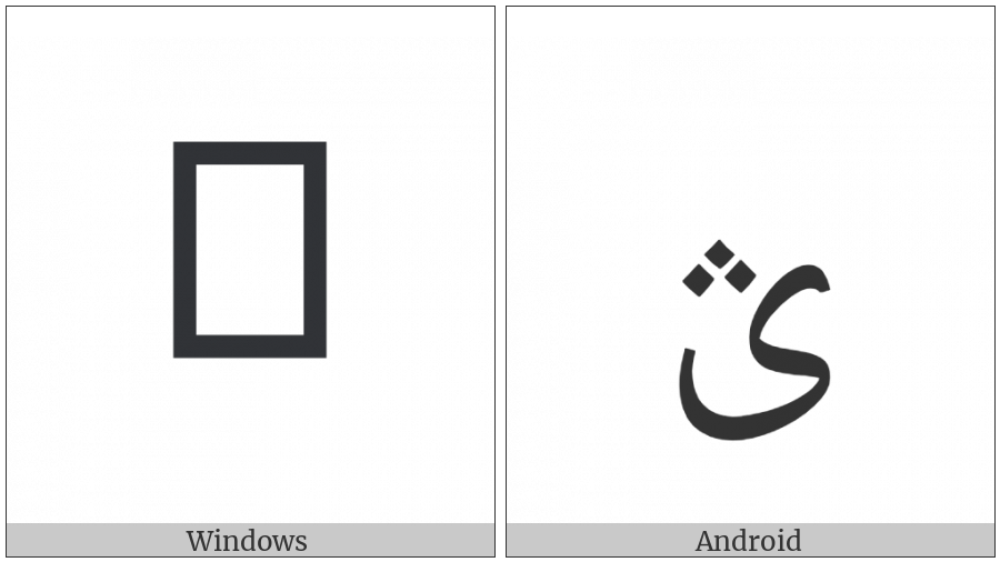 Arabic Letter Farsi Yeh With Three Dots Above on various operating systems