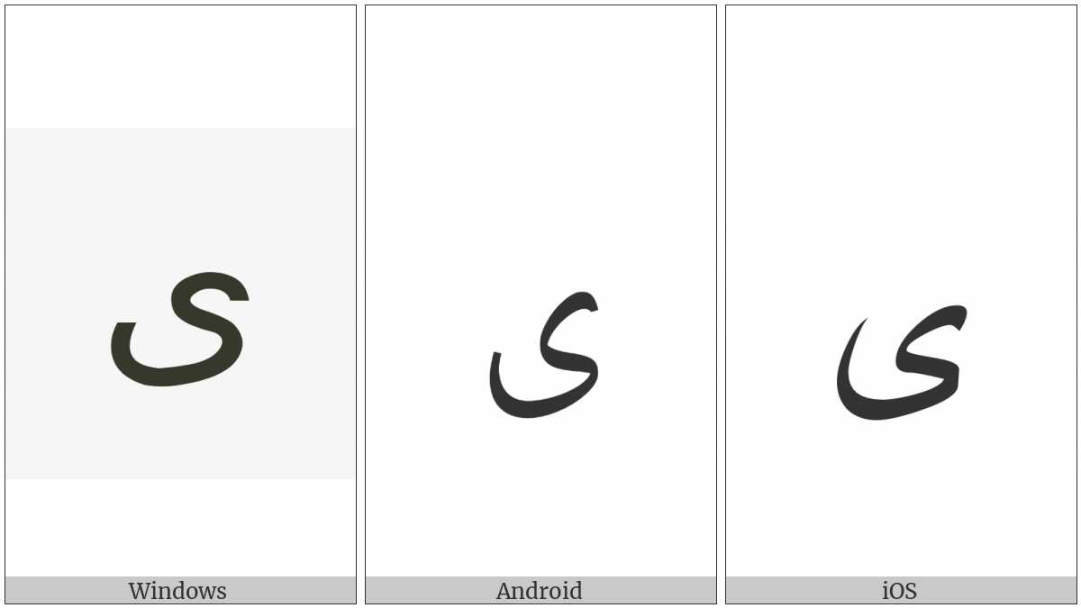Arabic Letter Alef Maksura on various operating systems