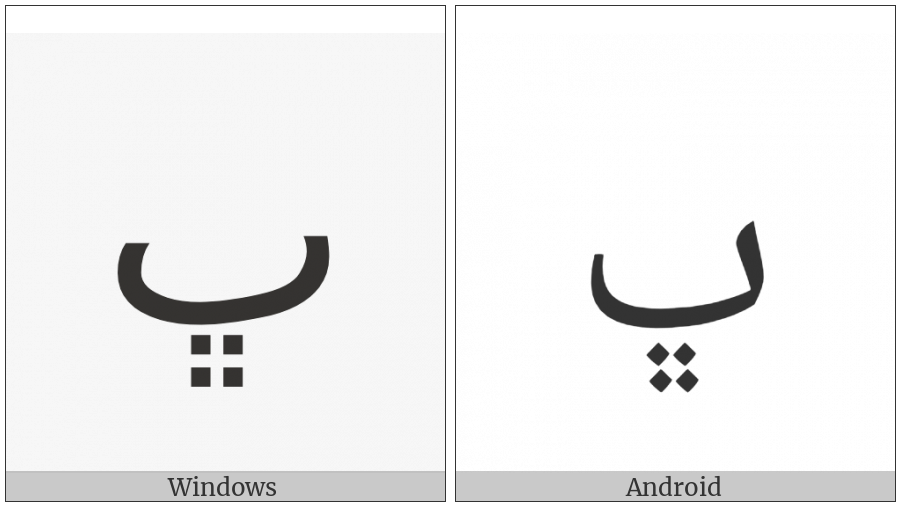 Arabic Letter Beheh on various operating systems