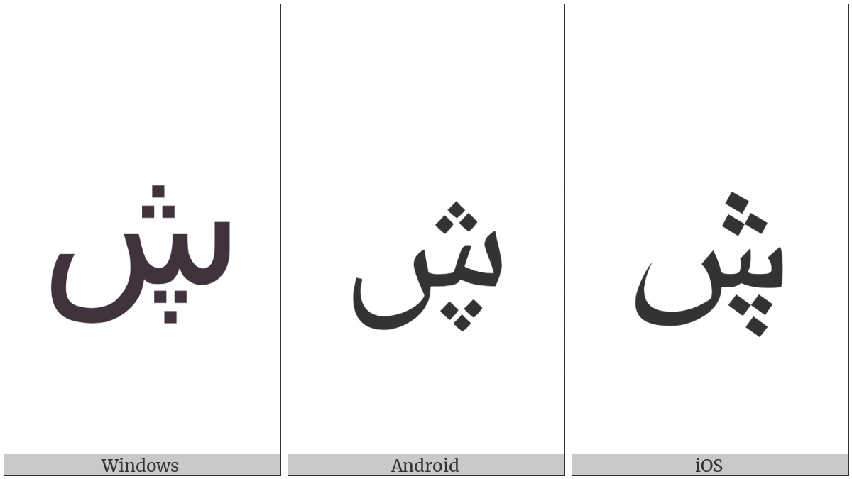 Arabic Letter Seen With Three Dots Below And Three Dots Above on various operating systems
