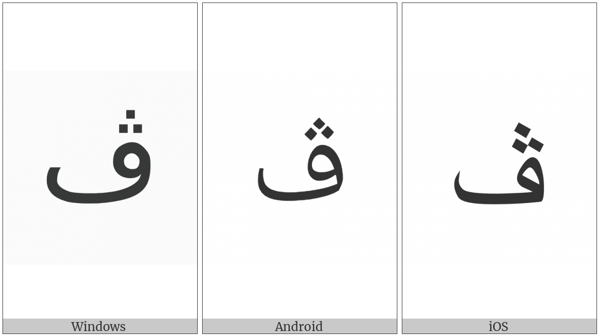 Arabic Letter Veh on various operating systems