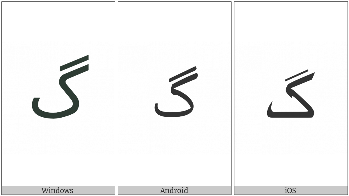 Arabic Letter Gaf on various operating systems