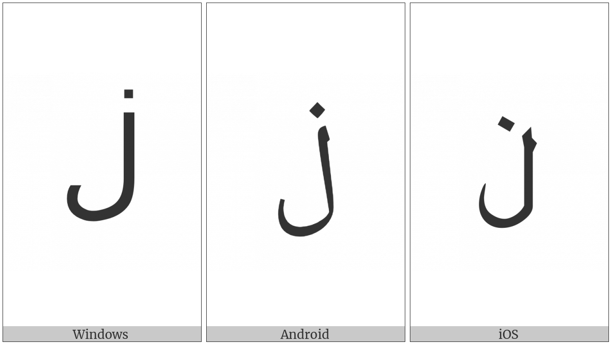 Arabic Letter Lam With Dot Above on various operating systems