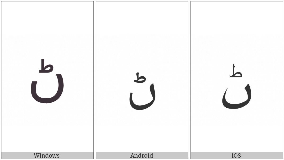 Arabic Letter Rnoon on various operating systems