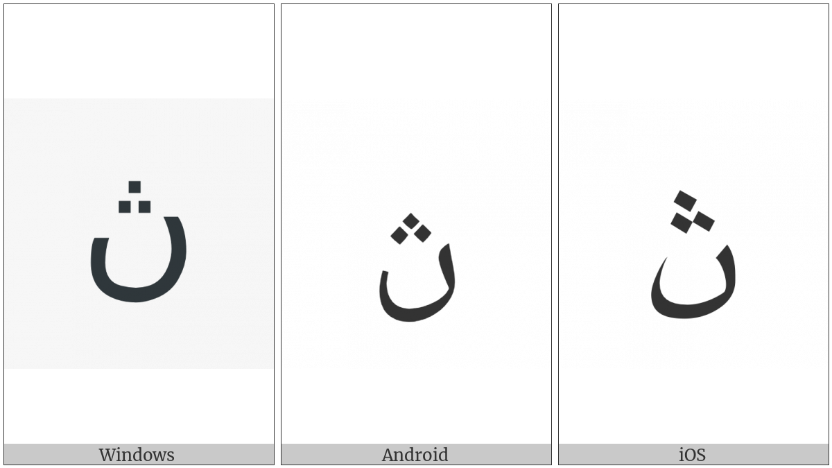 Arabic Letter Noon With Three Dots Above on various operating systems