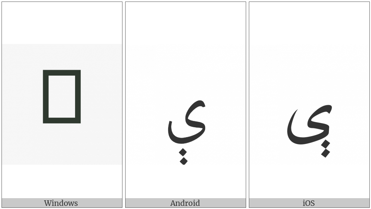Arabic Letter E on various operating systems