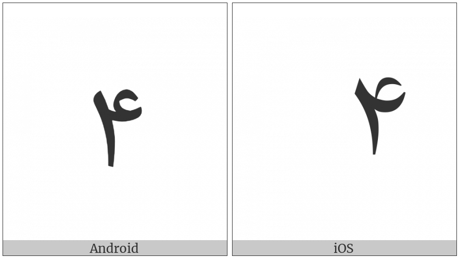 Extended Arabic-Indic Digit Four on various operating systems