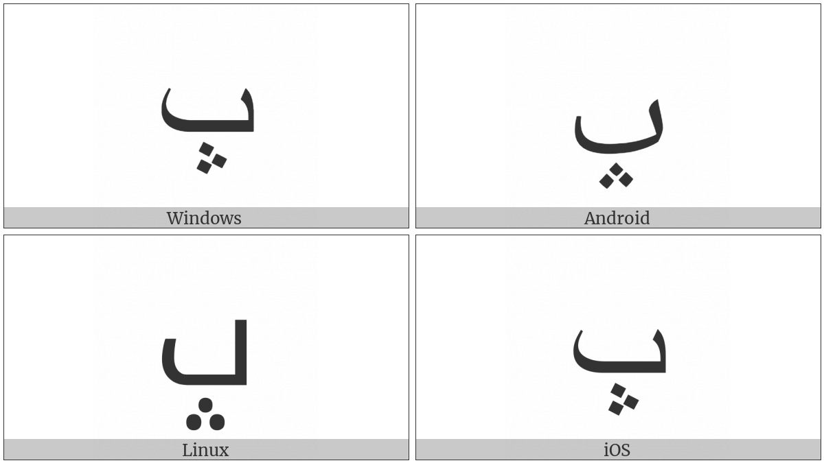 Arabic Letter Beh With Three Dots Pointing Upwards Below on various operating systems