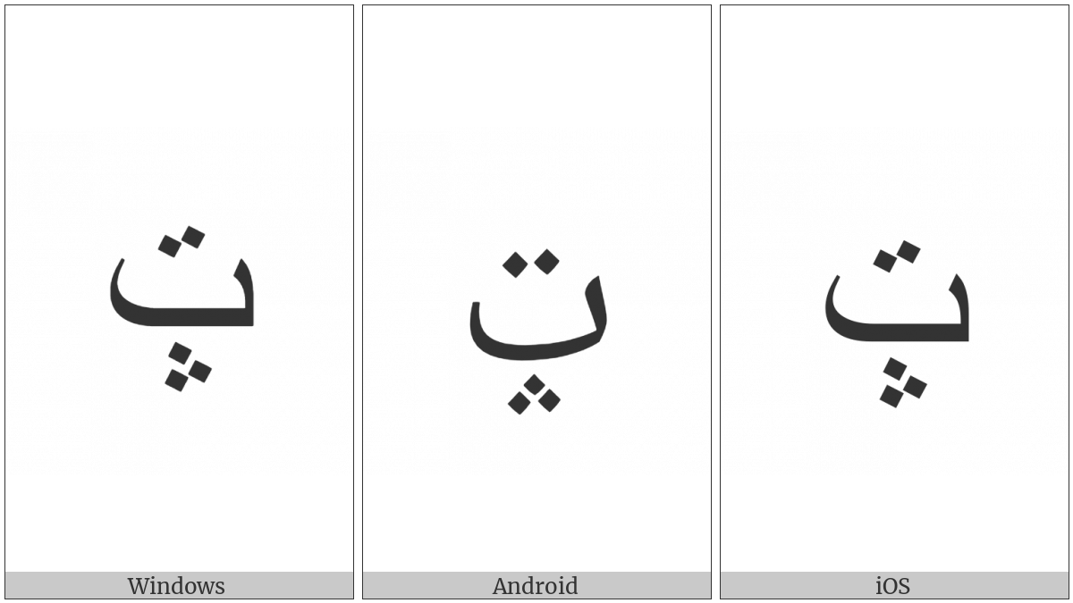Arabic Letter Beh With Three Dots Pointing Upwards Below And Two Dots Above on various operating systems