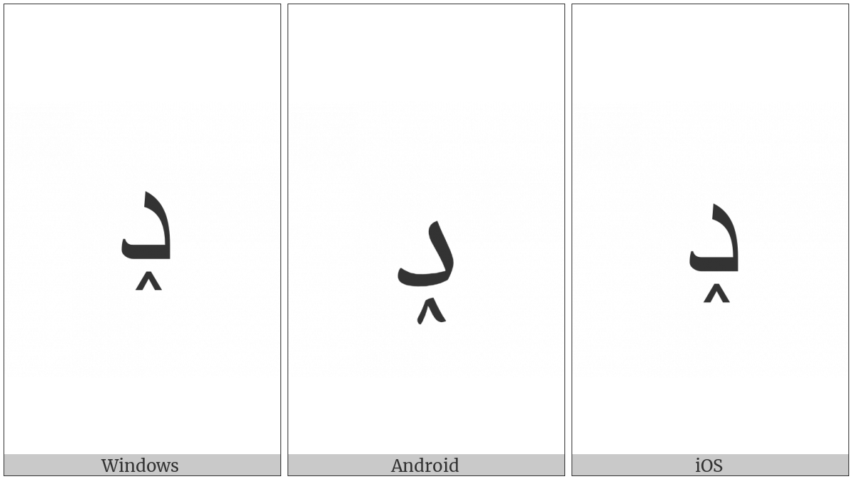 Arabic Letter Dal With Inverted Small V Below on various operating systems