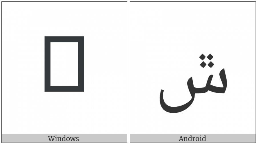 Arabic Letter Seen With Four Dots Above on various operating systems