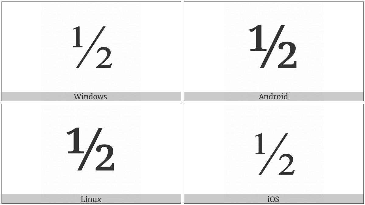 Vulgar Fraction One Half on various operating systems