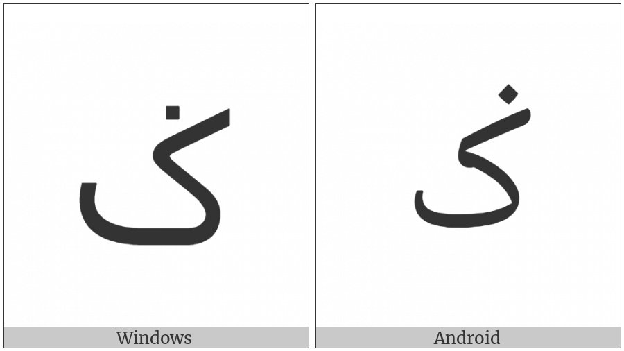 Arabic Letter Keheh With Dot Above on various operating systems