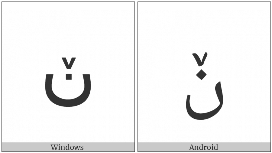 Arabic Letter Noon With Small V on various operating systems
