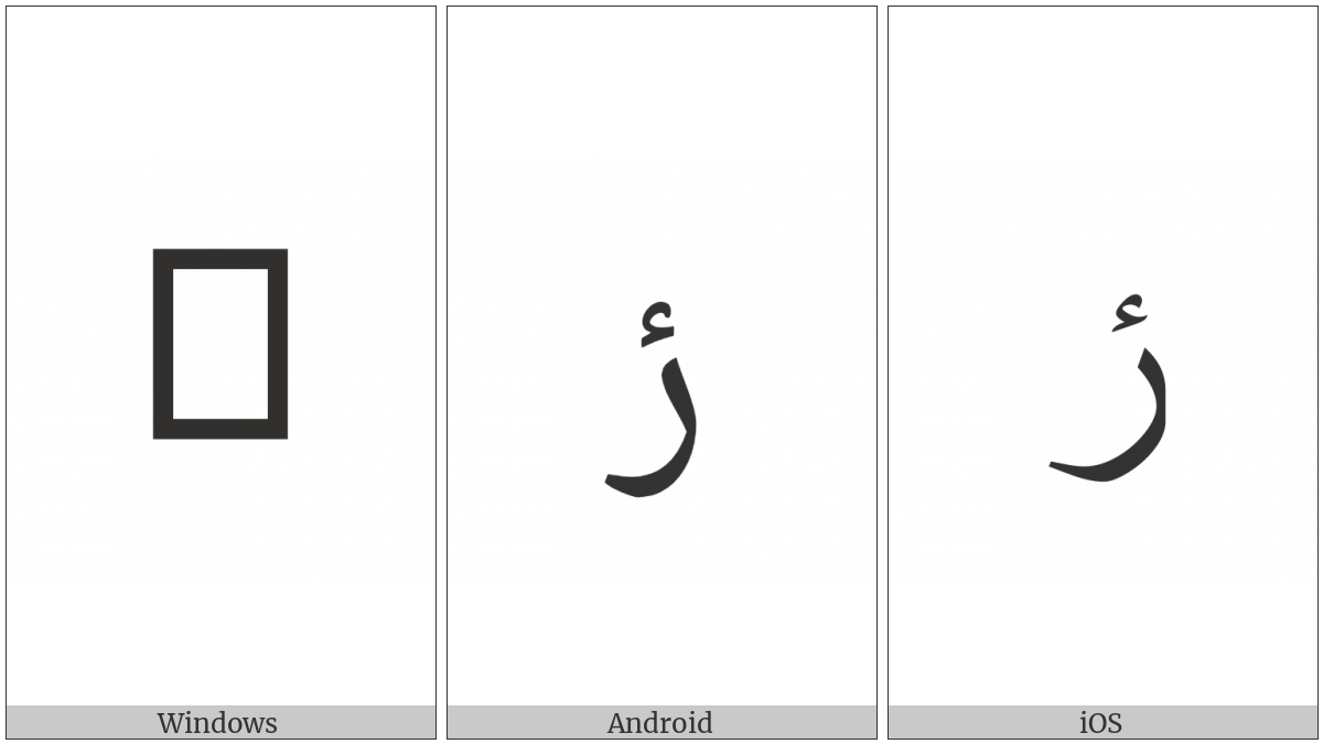 Arabic Letter Reh With Hamza Above on various operating systems