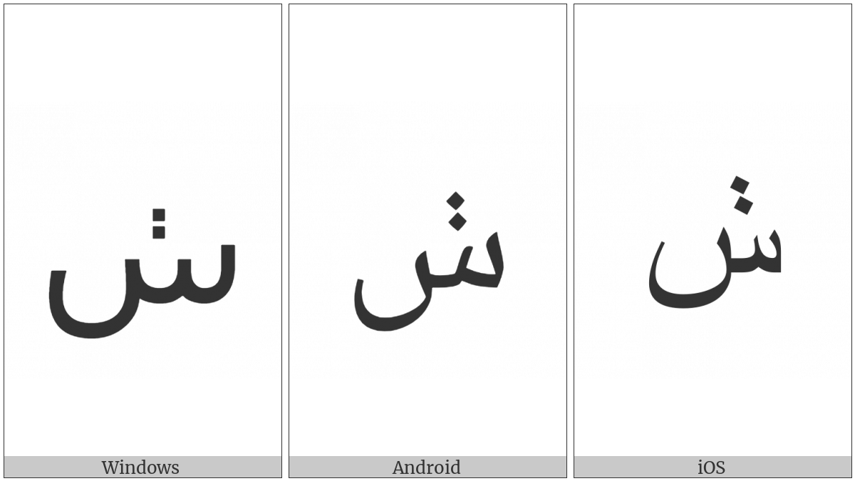 Arabic Letter Seen With Two Dots Vertically Above on various operating systems
