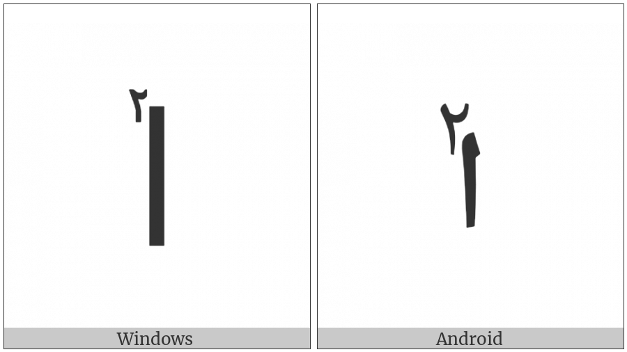 Arabic Letter Alef With Extended Arabic-Indic Digit Two Above on various operating systems