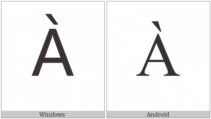 Latin Capital Letter A With Grave on various operating systems