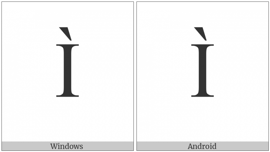 Latin Capital Letter I With Grave on various operating systems