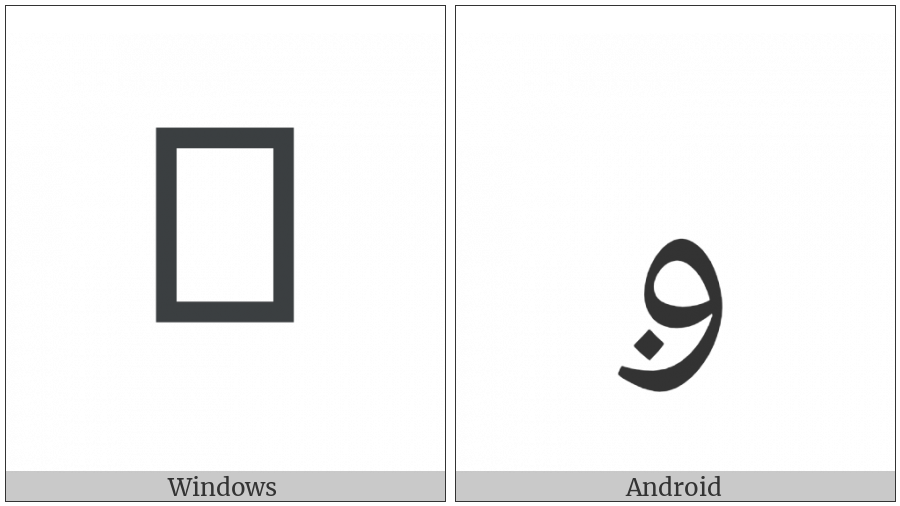 Arabic Letter Waw With Dot Within on various operating systems