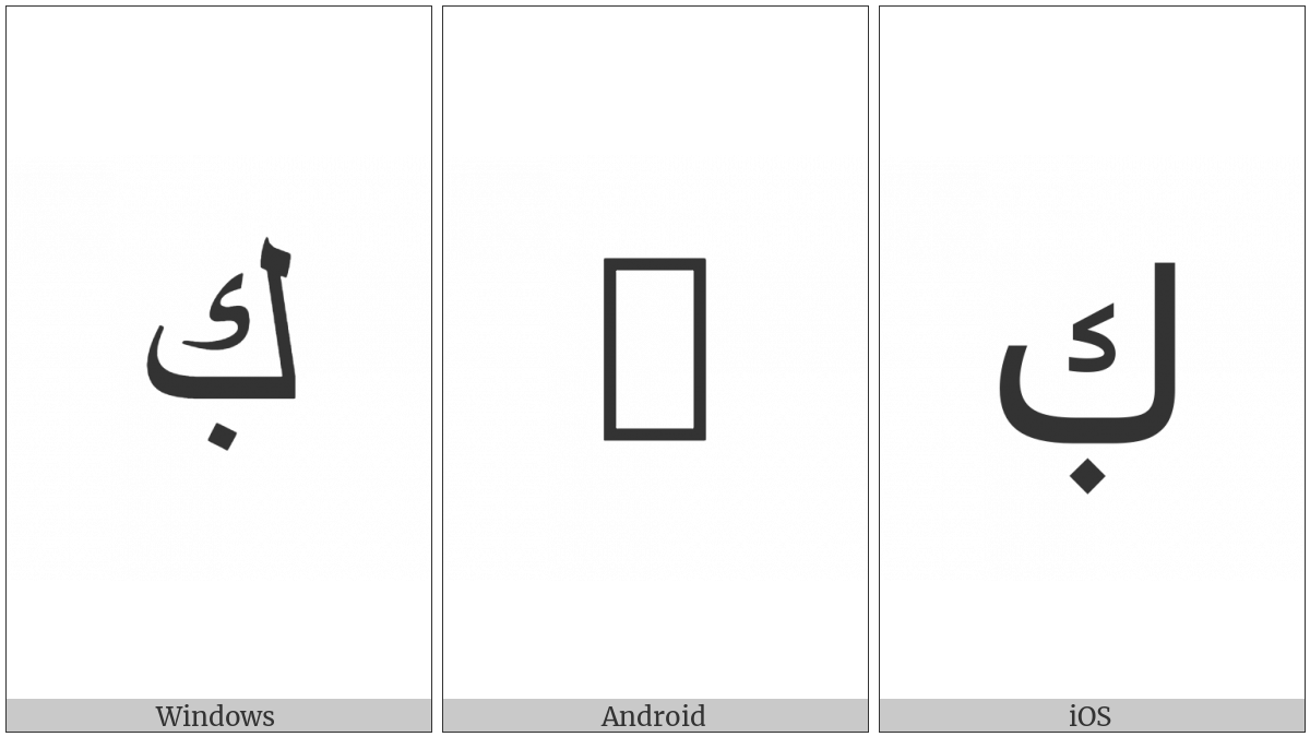 Arabic Letter Kaf With Dot Below on various operating systems