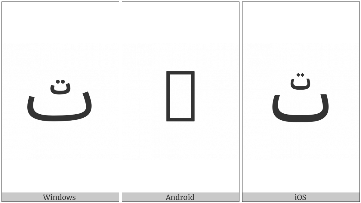 Arabic Letter Teh With Small Teh Above on various operating systems