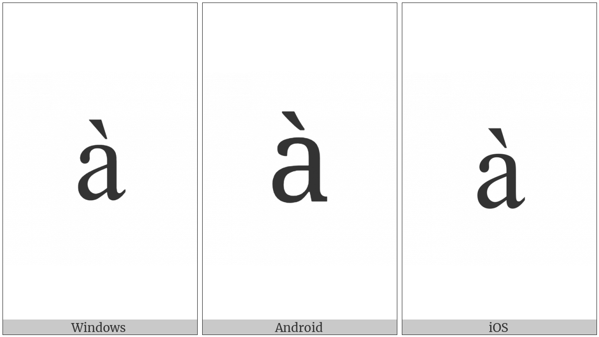 Latin Small Letter A With Grave on various operating systems