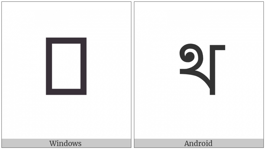 Bengali Letter Tha on various operating systems