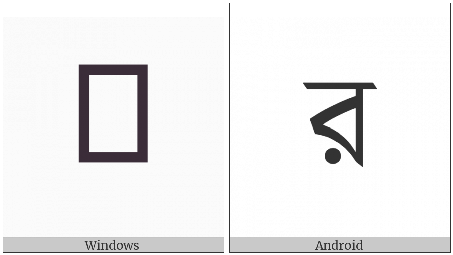 Bengali Letter Ra on various operating systems