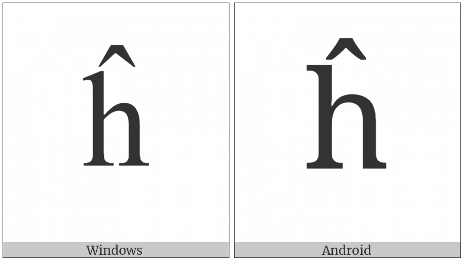 Latin Small Letter H With Circumflex on various operating systems