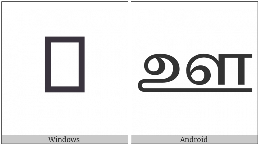 Tamil Letter Uu on various operating systems