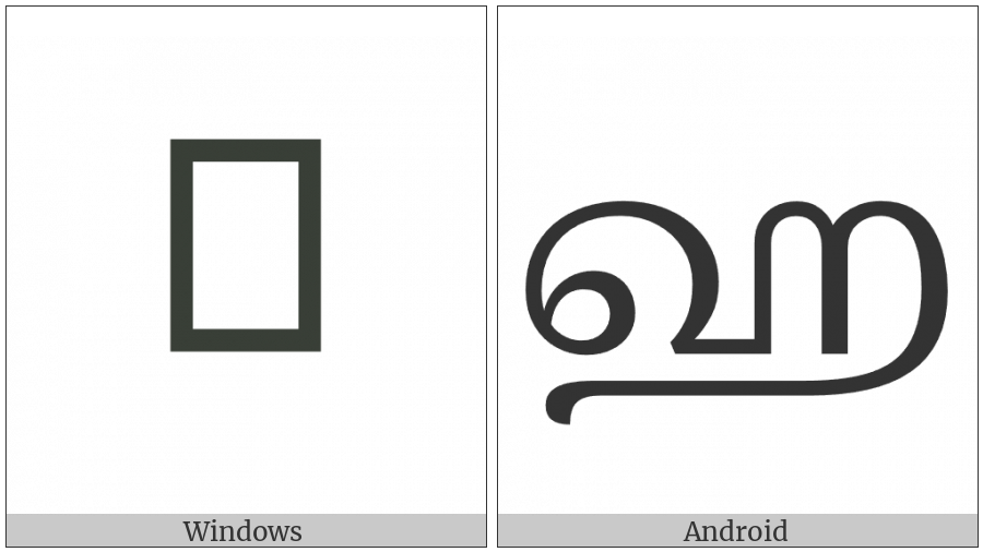 Tamil Letter Ha on various operating systems