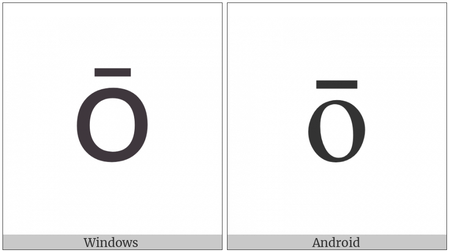 Latin Small Letter O With Macron on various operating systems