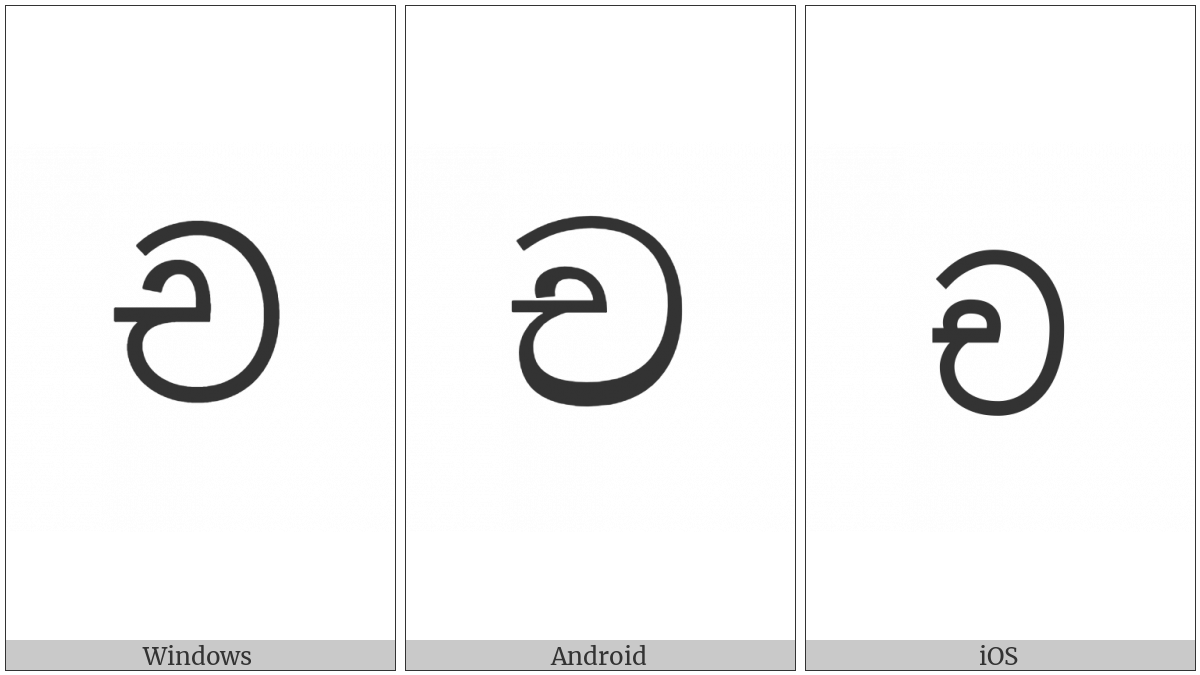 Sinhala Letter Alpapraana Cayanna on various operating systems